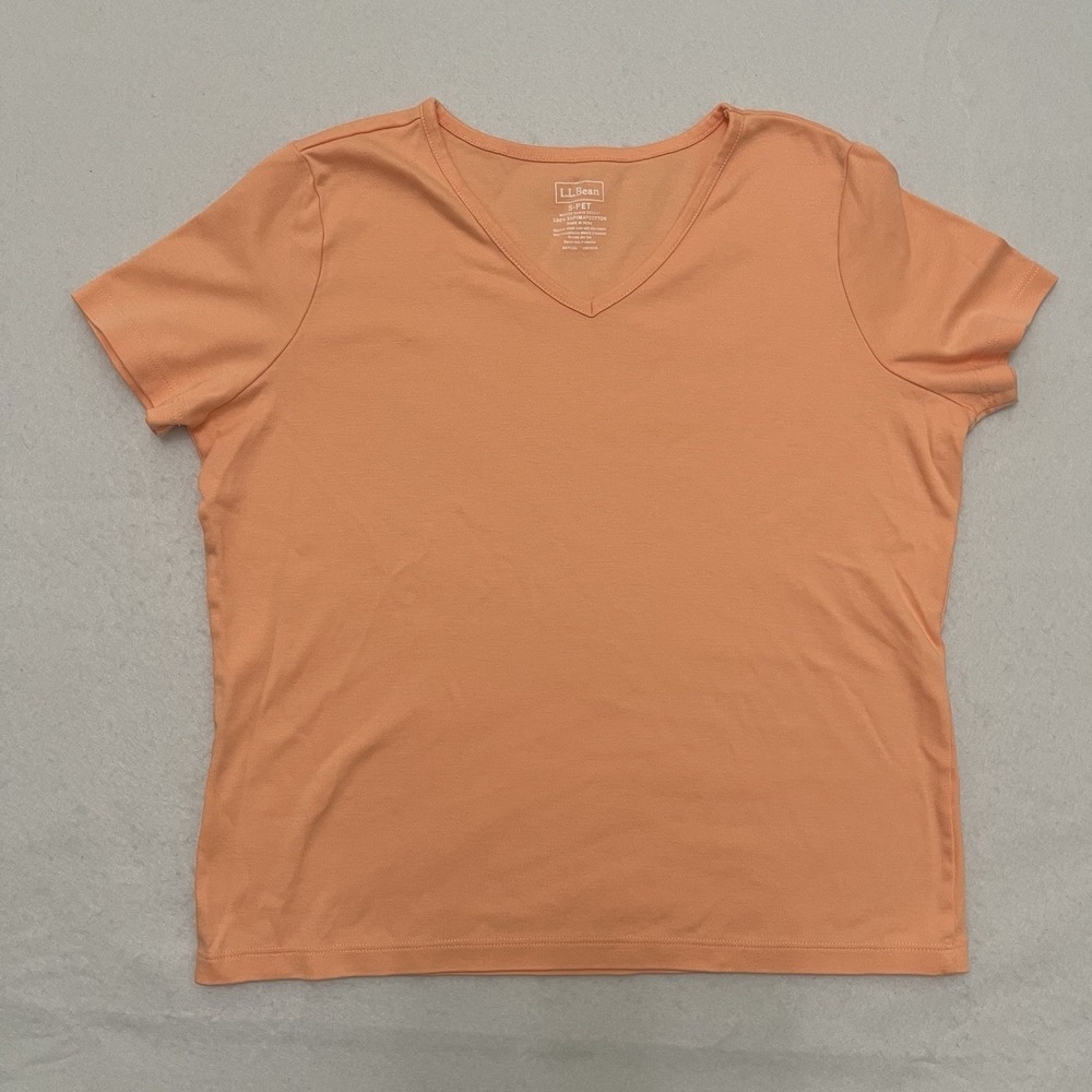 L.L.Bean Petite Peach V-Neck Short Sleeve Pima Cotton T-Shirt Women's S Pet